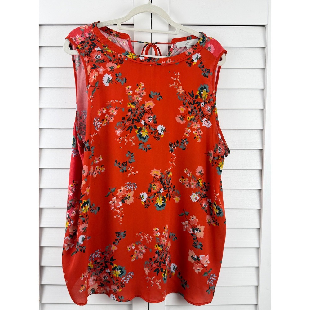 LOFT Floral Shell Women XXL Red Sleeveless Tie Back Mixed Media
